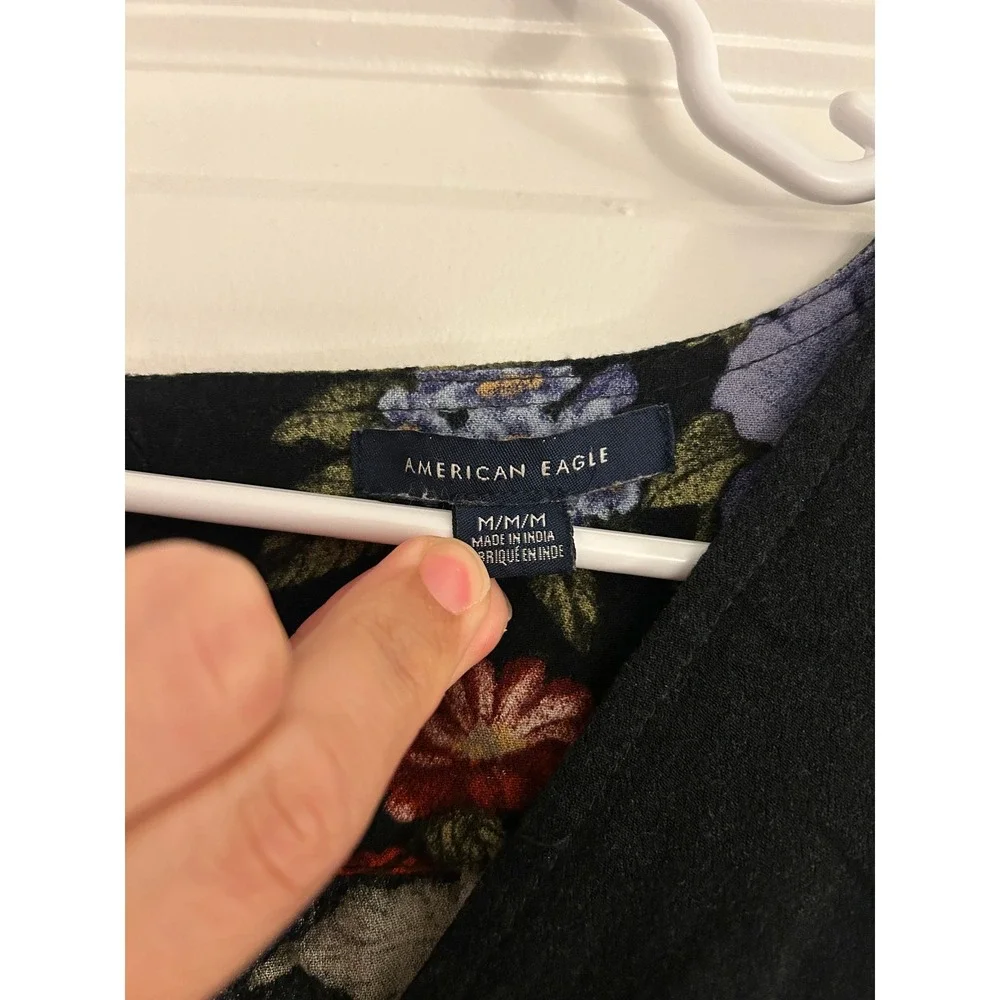 American Eagle‎ Jumpsuit Womens Medium Black Excellent Floral Wide Leg Smocked